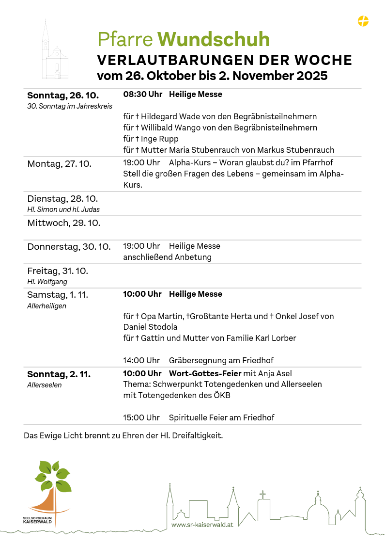 Verlautbarungen der Woche So, 26. 10.–So, 2. 11. 2025