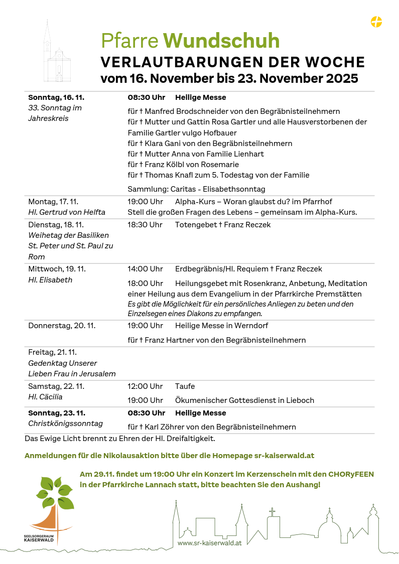 Verlautbarungen der Woche So, 16. 11.–So, 23. 11. 2025