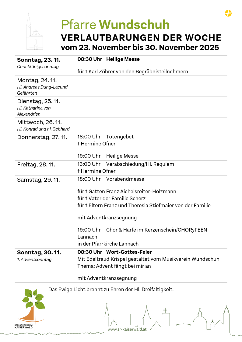 Verlautbarungen der Woche So, 23. 11.–So, 30. 11. 2025