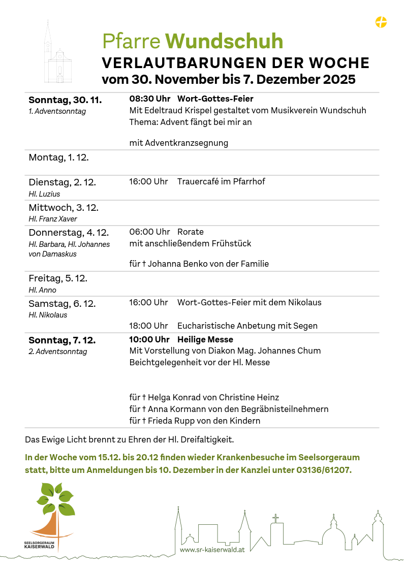 Verlautbarungen der Woche So, 30. 11.–So, 7. 12. 2025