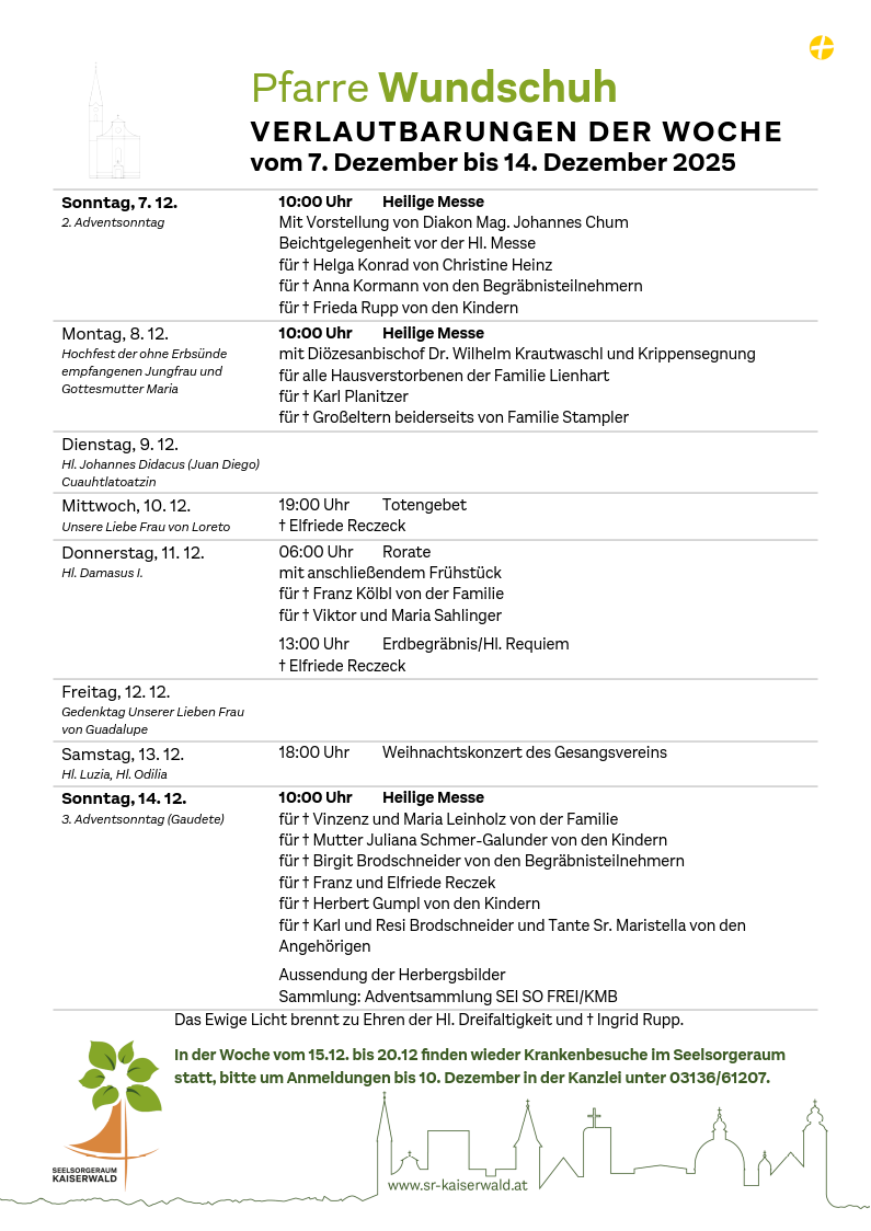 Verlautbarungen der Woche So, 7. 12.–So, 14. 12. 2025