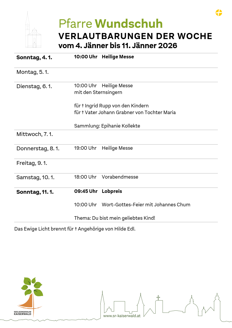 Verlautbarungen der Woche So, 4. 1.–So, 11. 1. 2026