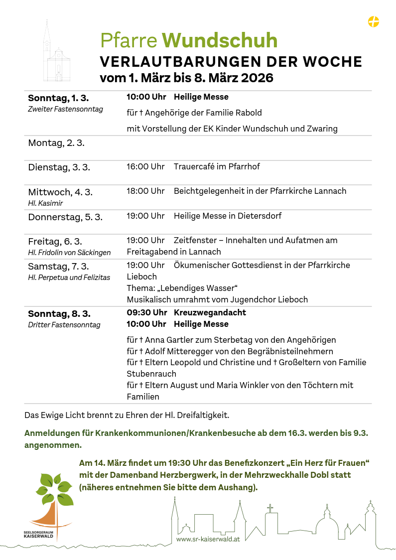 Verlautbarungen der Woche So, 1. 3.–So, 8. 3. 2026