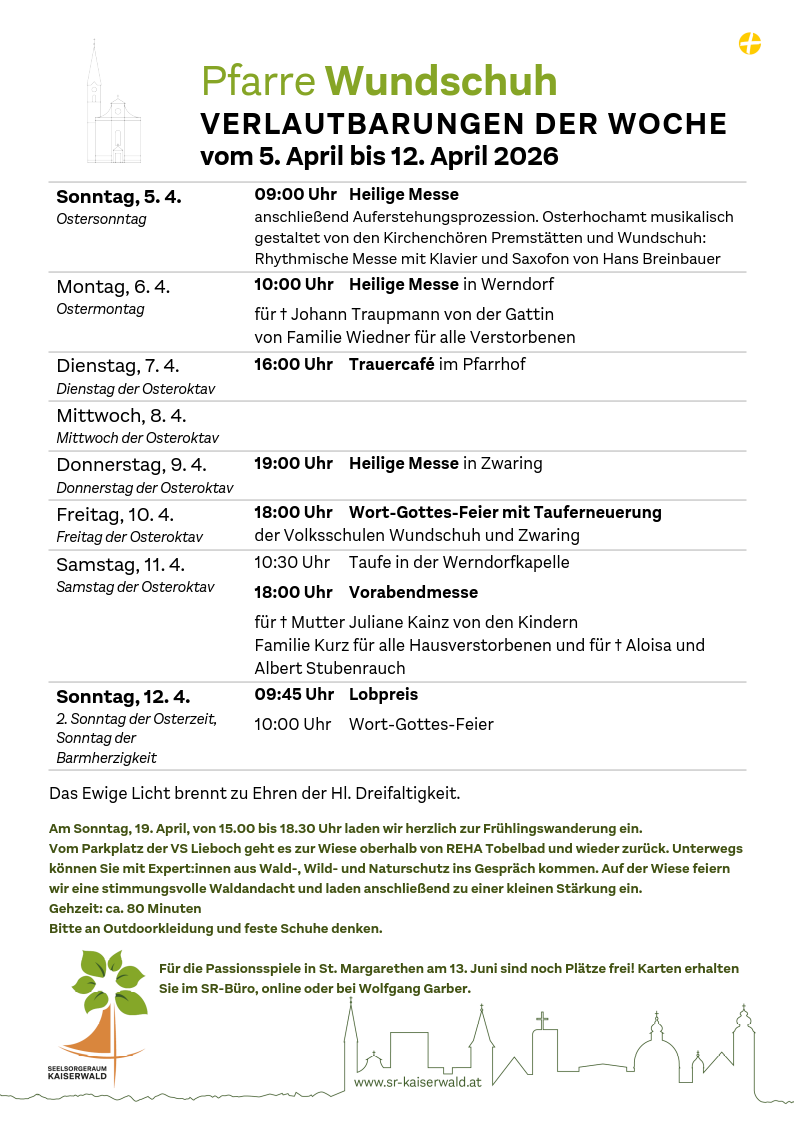 Verlautbarungen der Woche So, 5. 4.–So, 12. 4. 2026