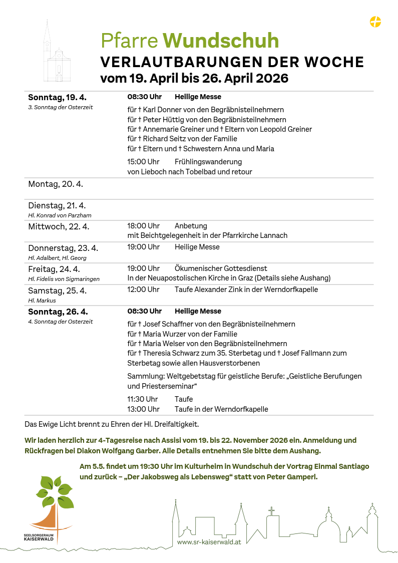 Verlautbarungen der Woche So, 19. 4.–So, 26. 4. 2026