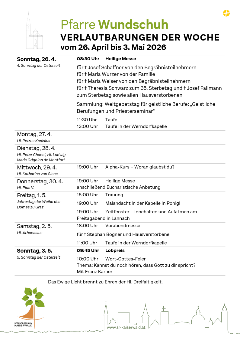 Verlautbarungen der Woche So, 26. 4.–So, 3. 5. 2026