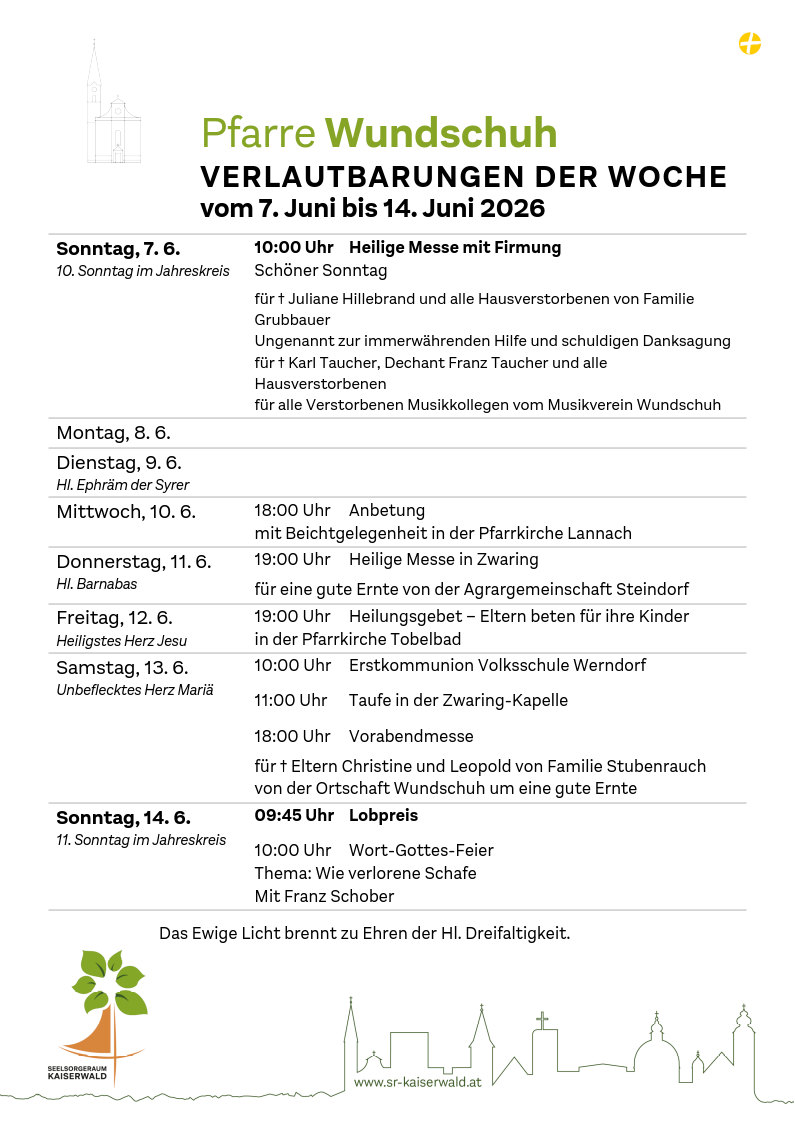 Verlautbarungen der Woche So, 7. 6.–So, 14. 6. 2026