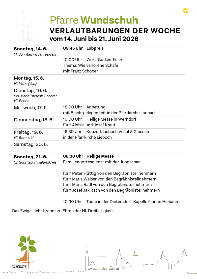 Verlautbarungen der Woche So, 14. 6.–So, 21. 6. 2026