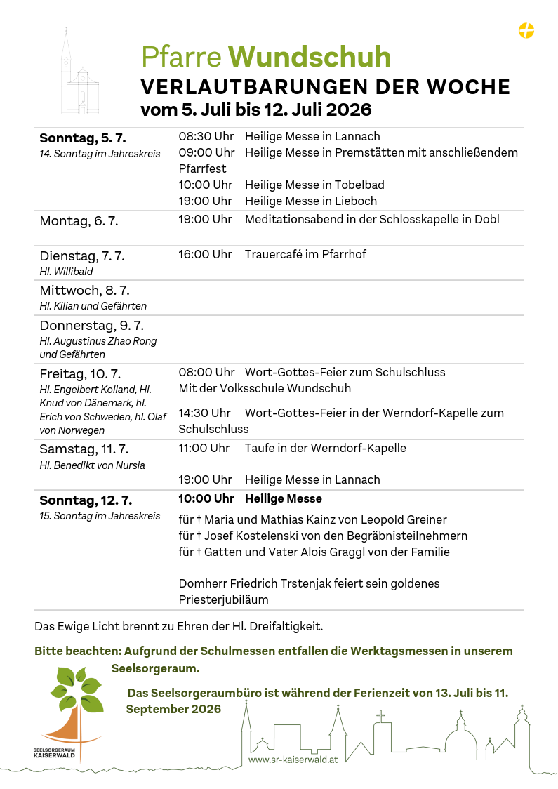 Verlautbarungen der Woche So, 5. 7.–So, 12. 7. 2026