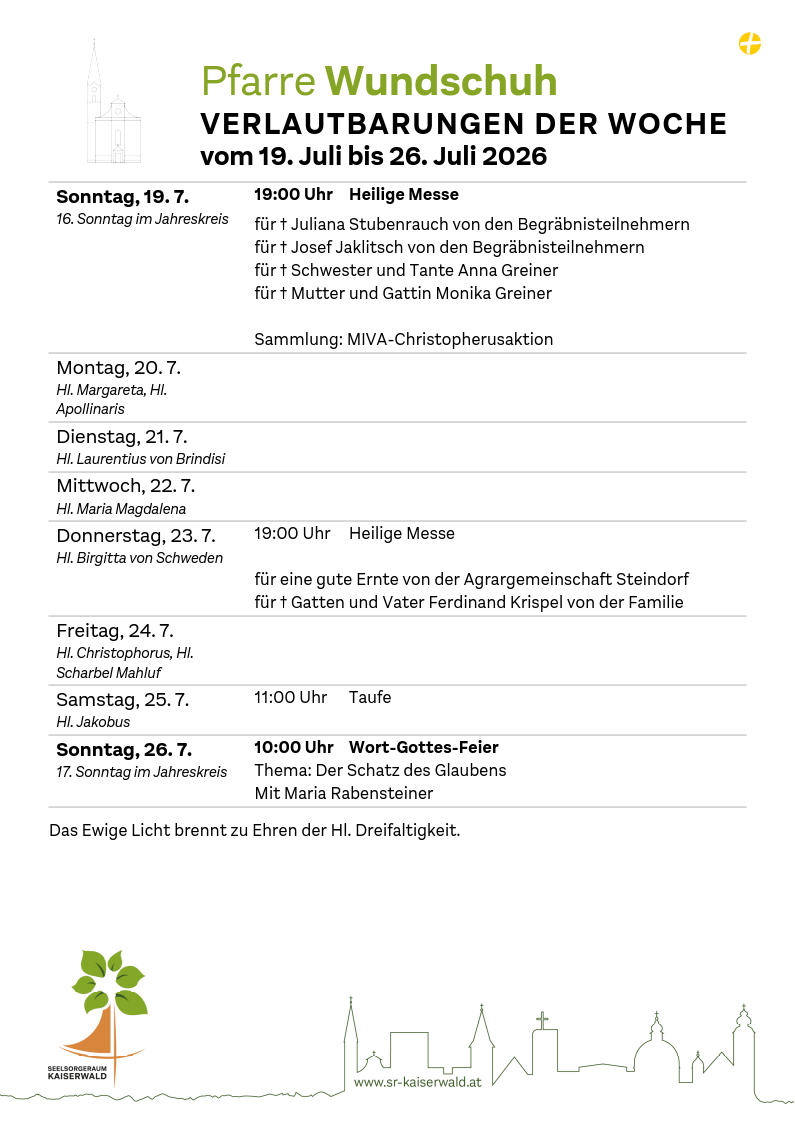 Verlautbarungen der Woche So, 19. 7.–So, 26. 7. 2026